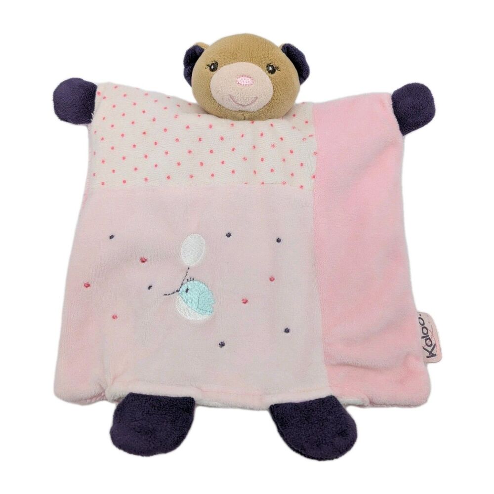 Kaloo Plush Pink Bear Hand Puppet Security Blanket Stuffed Animal Toy